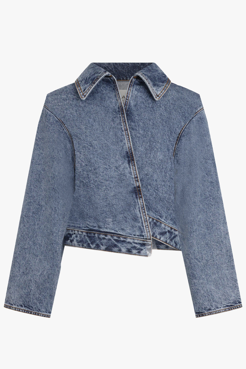 Spiral Wrap Cropped L/S Denim Jacket | Snow Blue