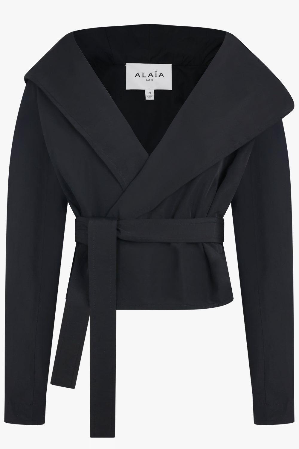 Hooded L/S Tie Waist Biker Jacket | Black