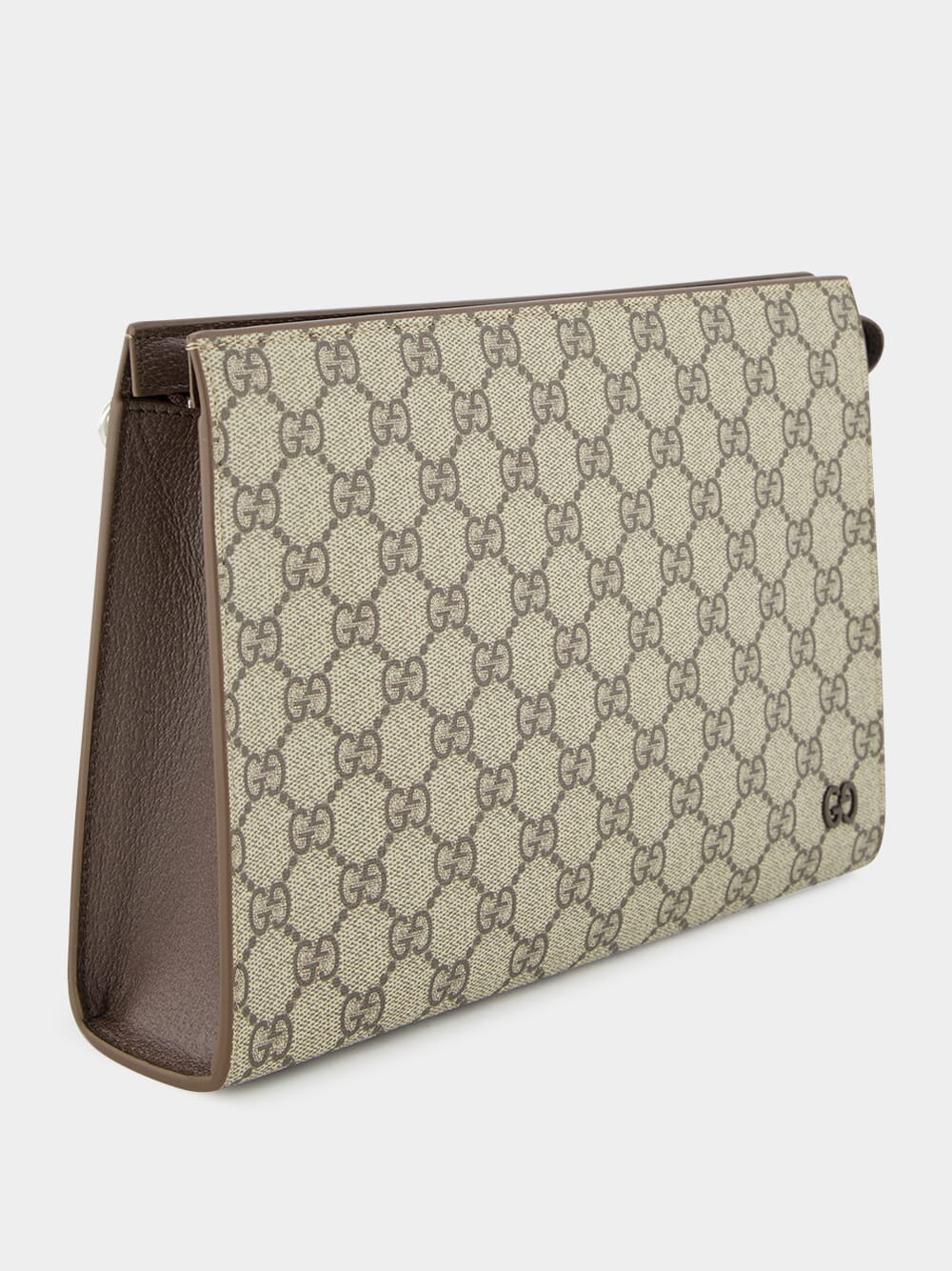 Beige GG Supreme Pouch with Brown Leather Trim