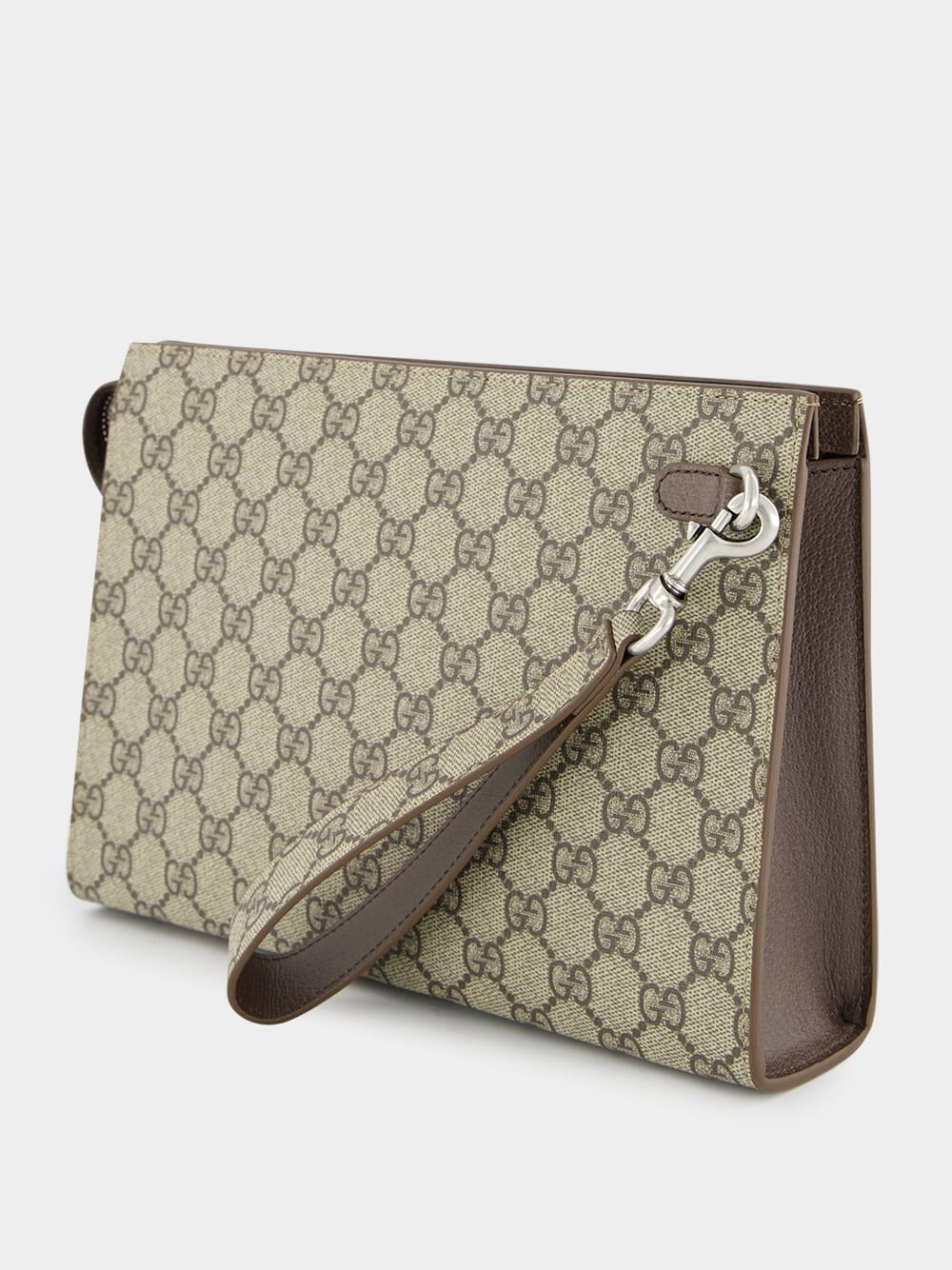 Beige GG Supreme Pouch with Brown Leather Trim