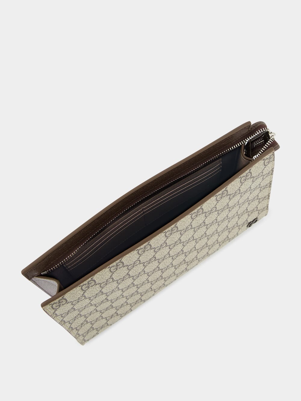 Beige GG Supreme Pouch with Brown Leather Trim