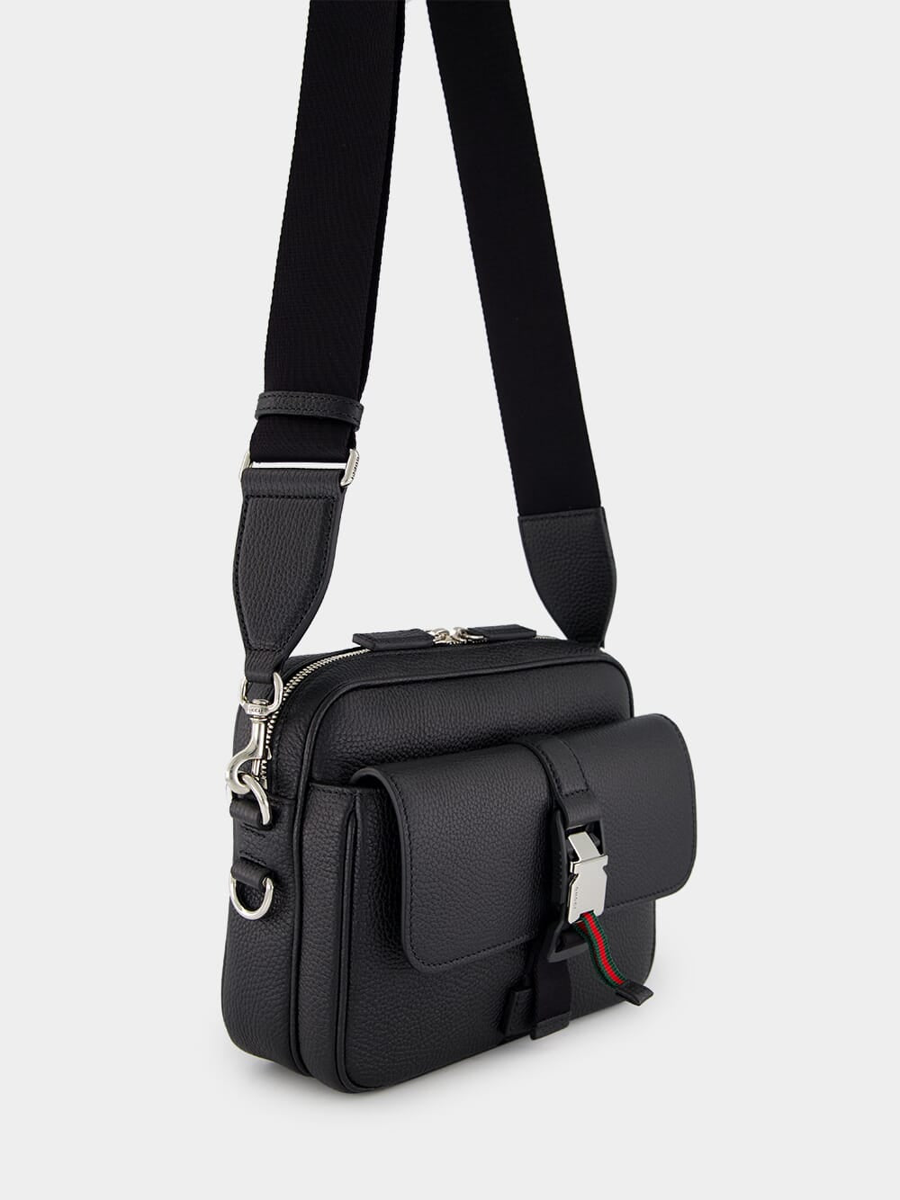 Black Small Crossbody Bag with Web