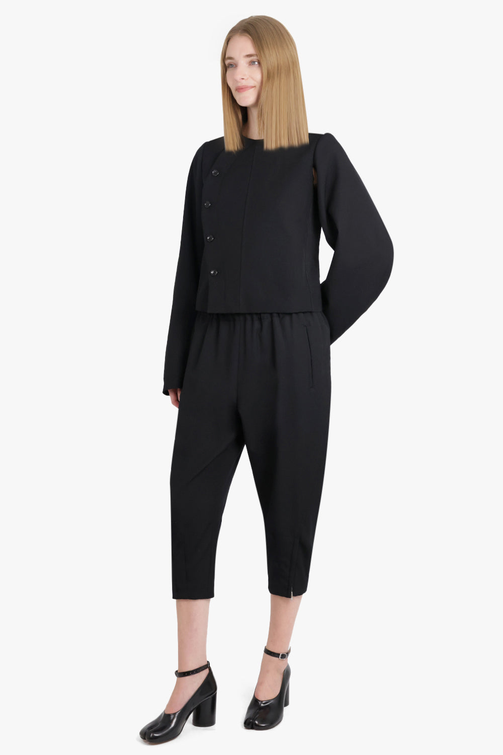 Asymmetric Button L/S Jacket | Black