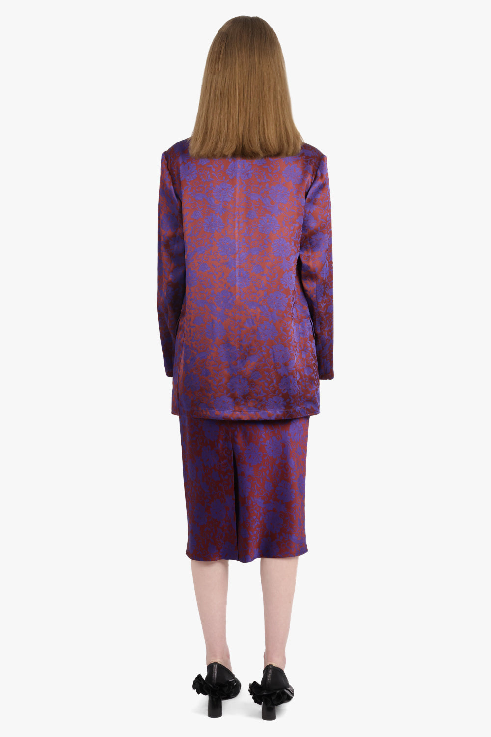 Basti Floral Jacquard Single Breasted  Jacket | Burgundy/Purple