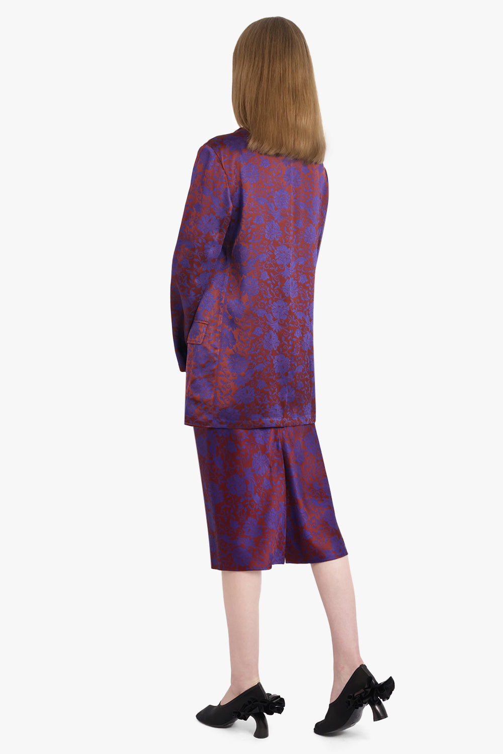 Basti Floral Jacquard Single Breasted  Jacket | Burgundy/Purple