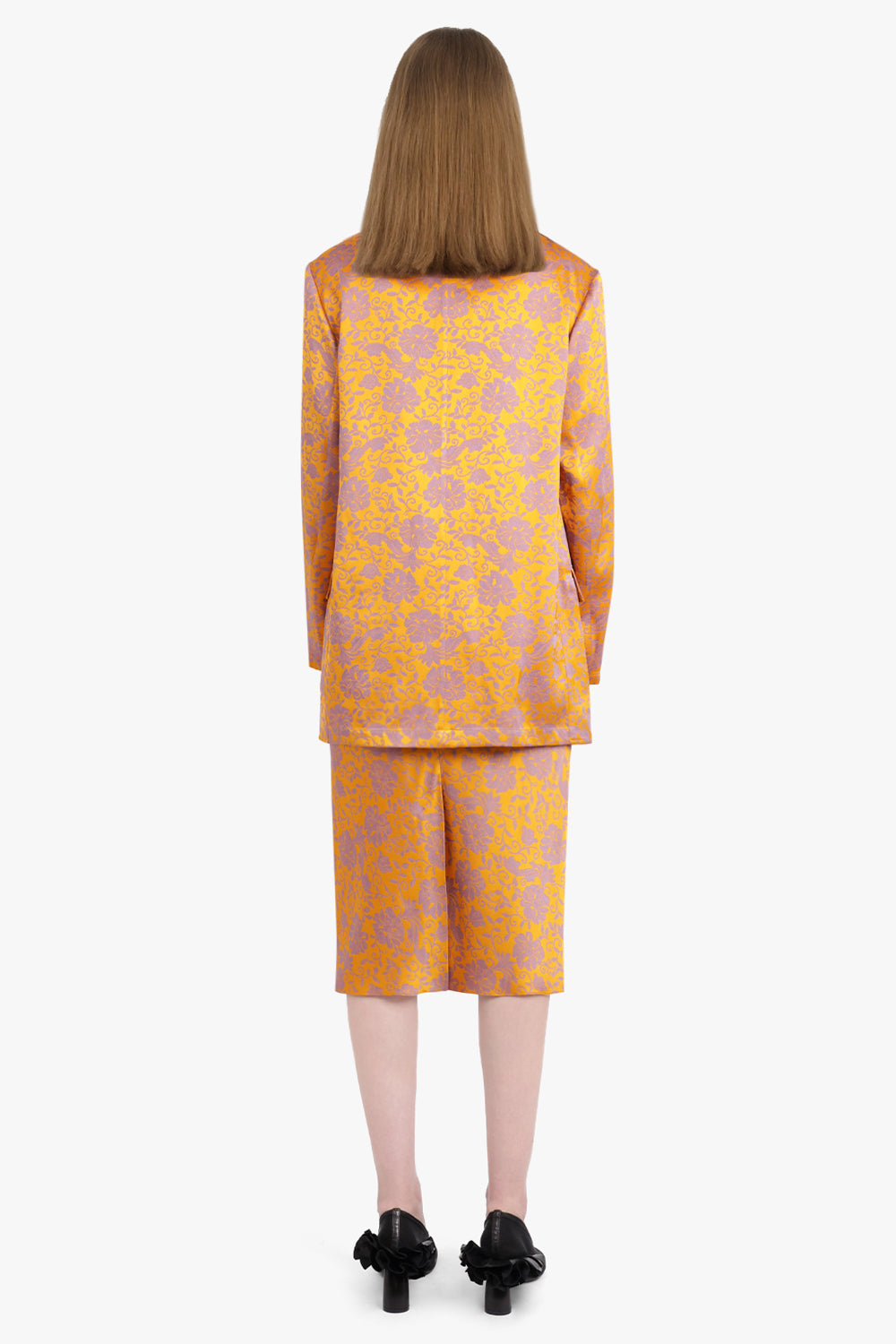 Basti Floral Jacquard Single Breasted  Jacket | Mandarin/Lilac