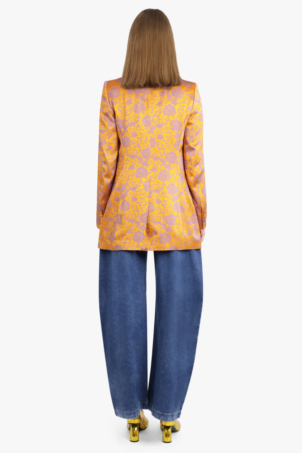 Byla Floral Jacquard Double Breasted Jacket | Mandarin/Lilac