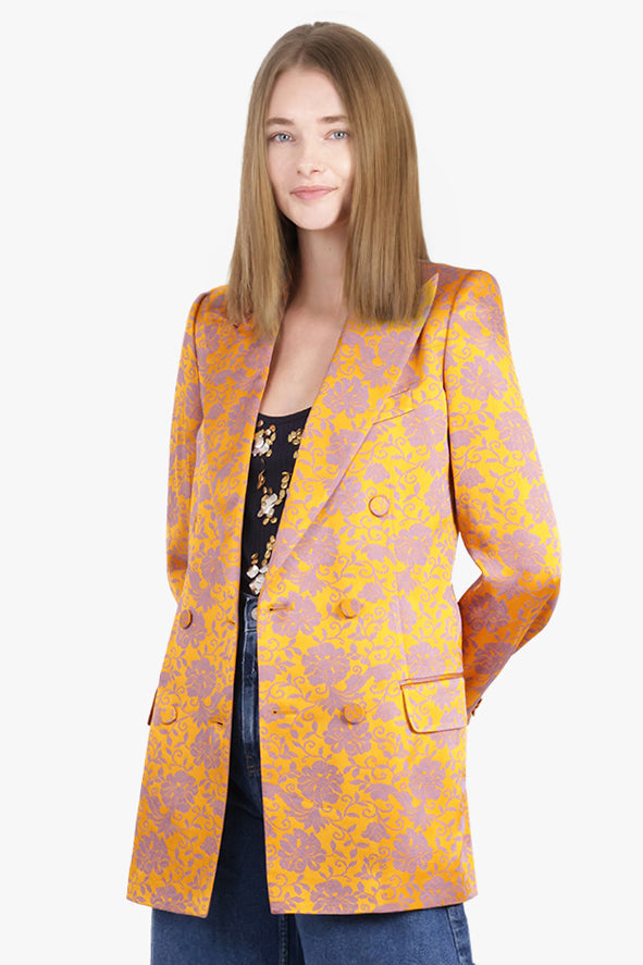 Byla Floral Jacquard Double Breasted Jacket | Mandarin/Lilac