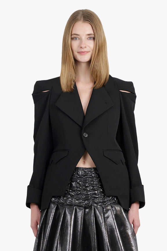 Single Breasted Crop Shoulder Slit Jacket | Black