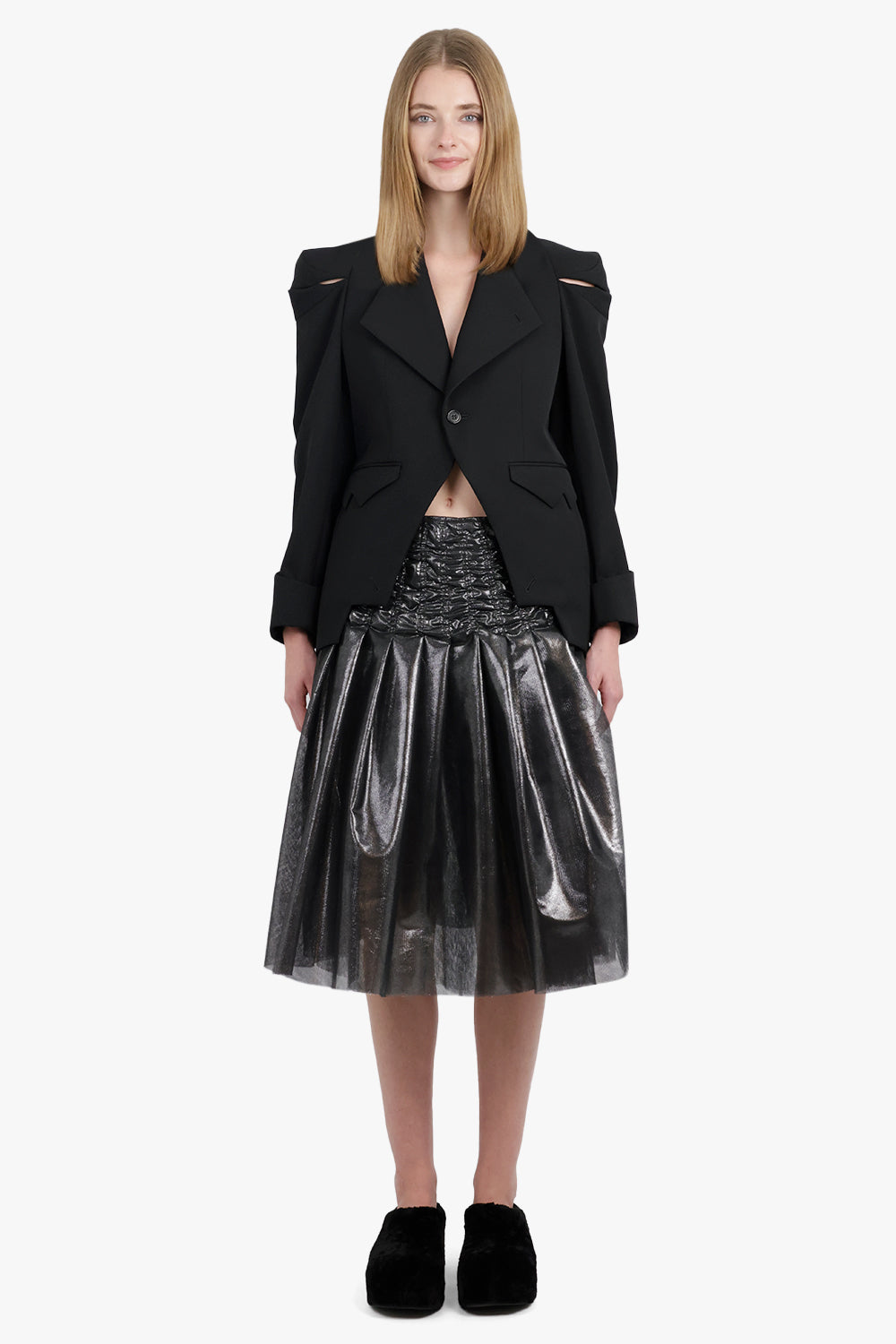 Single Breasted Crop Shoulder Slit Jacket | Black