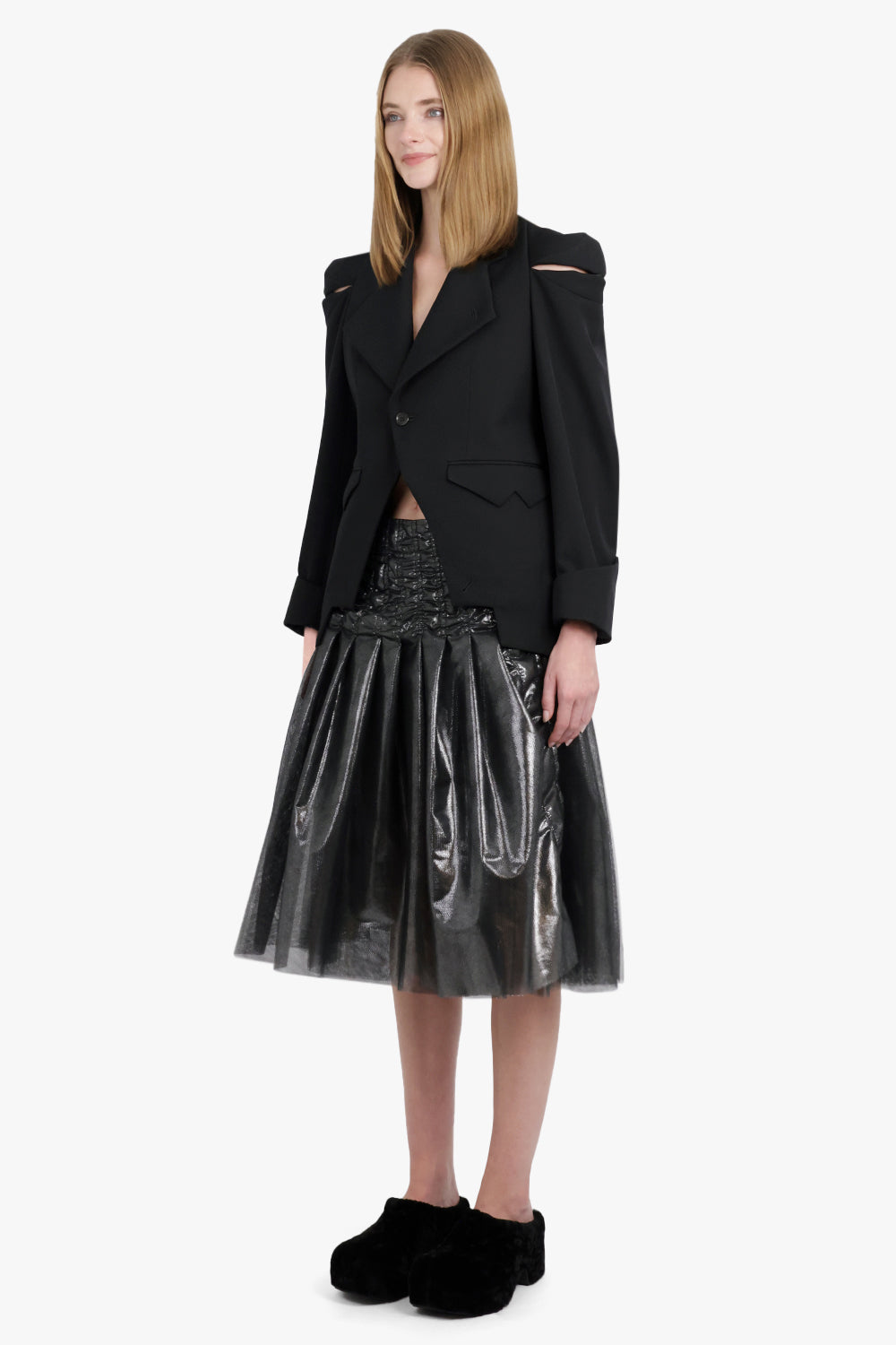 Single Breasted Crop Shoulder Slit Jacket | Black