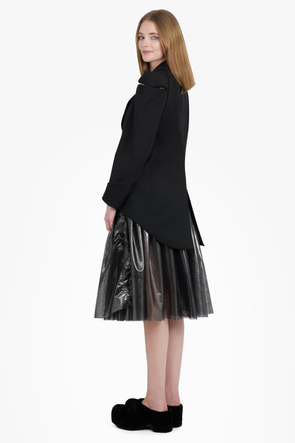 Single Breasted Crop Shoulder Slit Jacket | Black