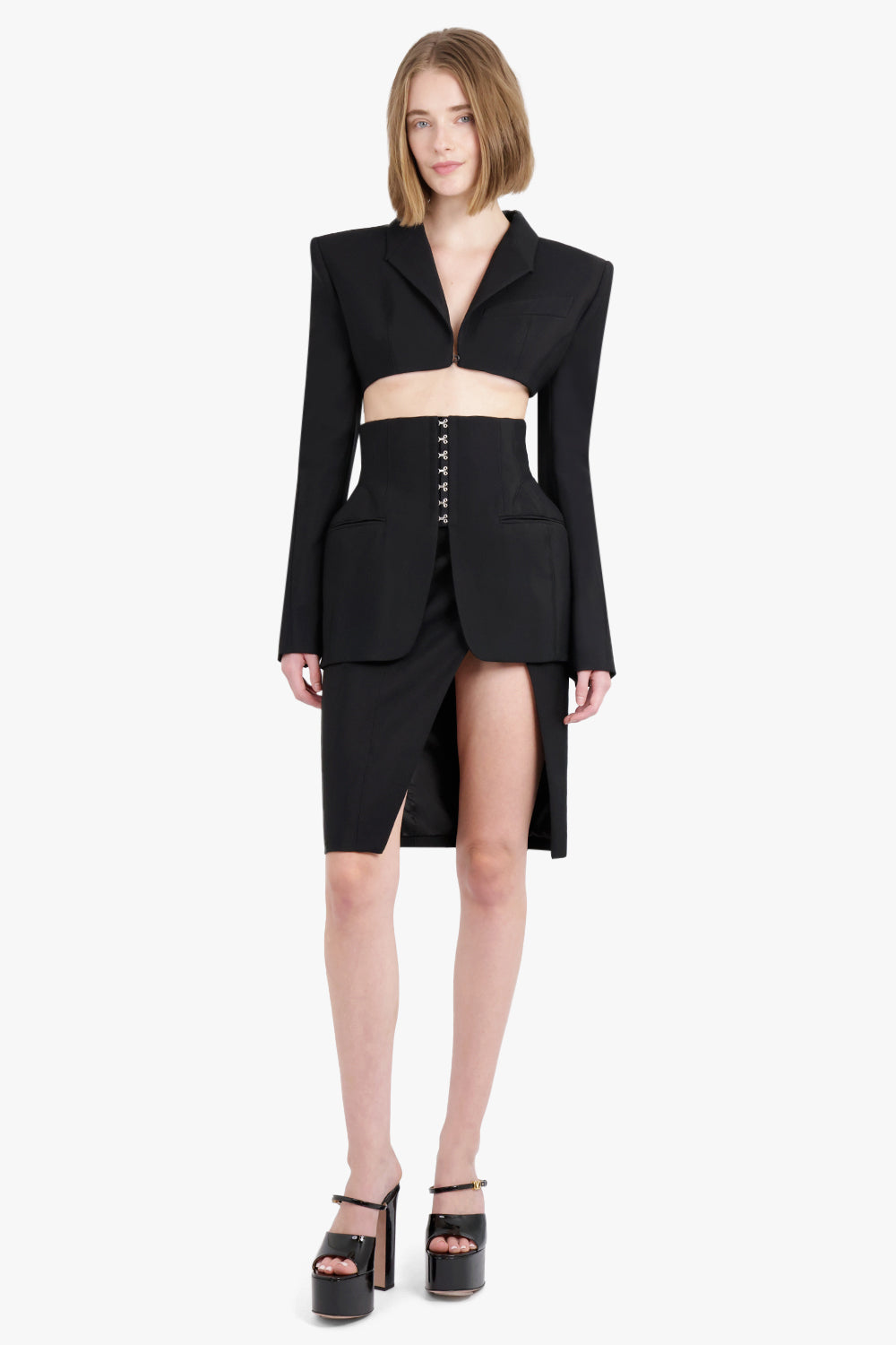 HOURGLASS HEAVY FLUID SHOULDER PAD BLAZER | BLACK