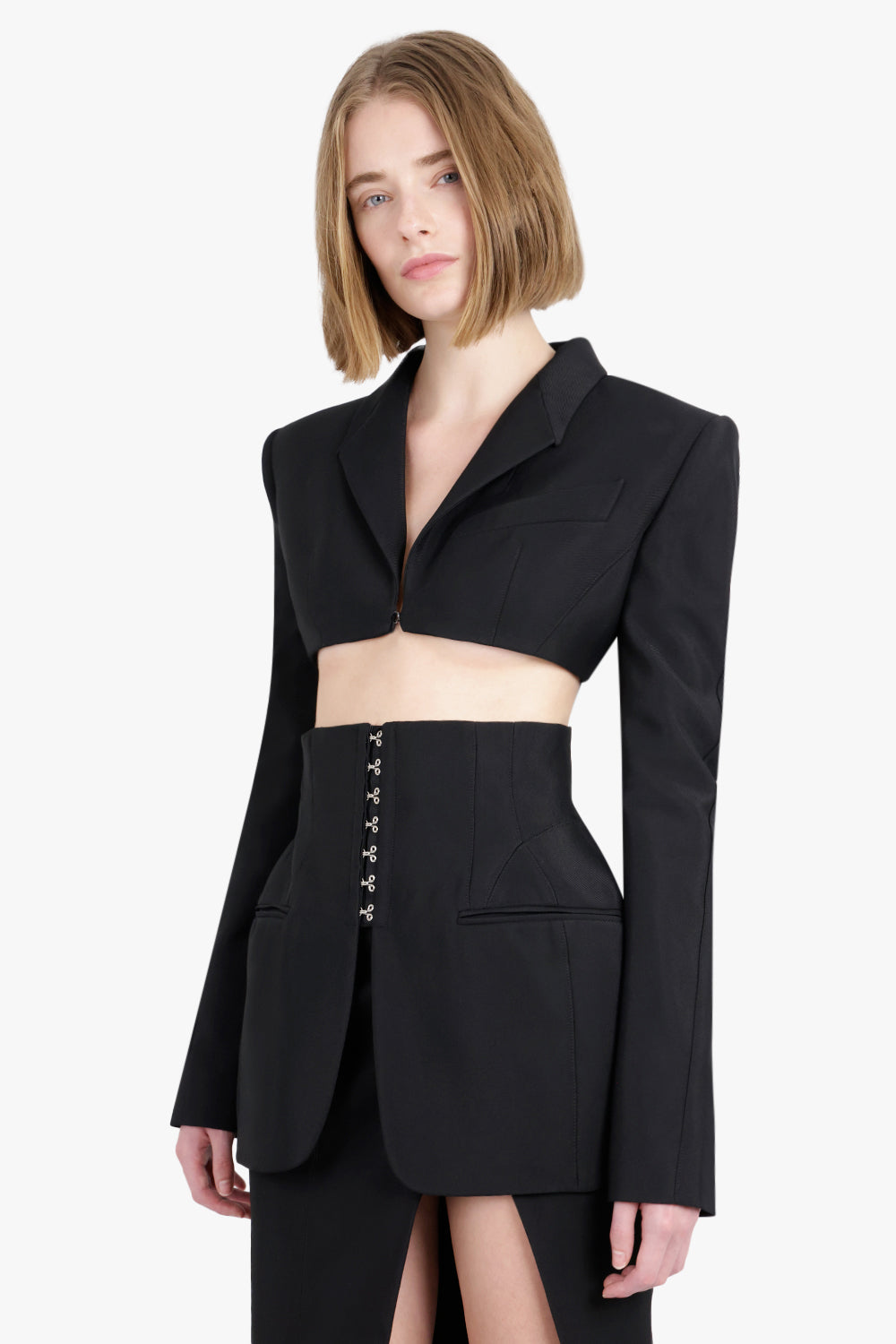 HOURGLASS HEAVY FLUID SHOULDER PAD BLAZER | BLACK