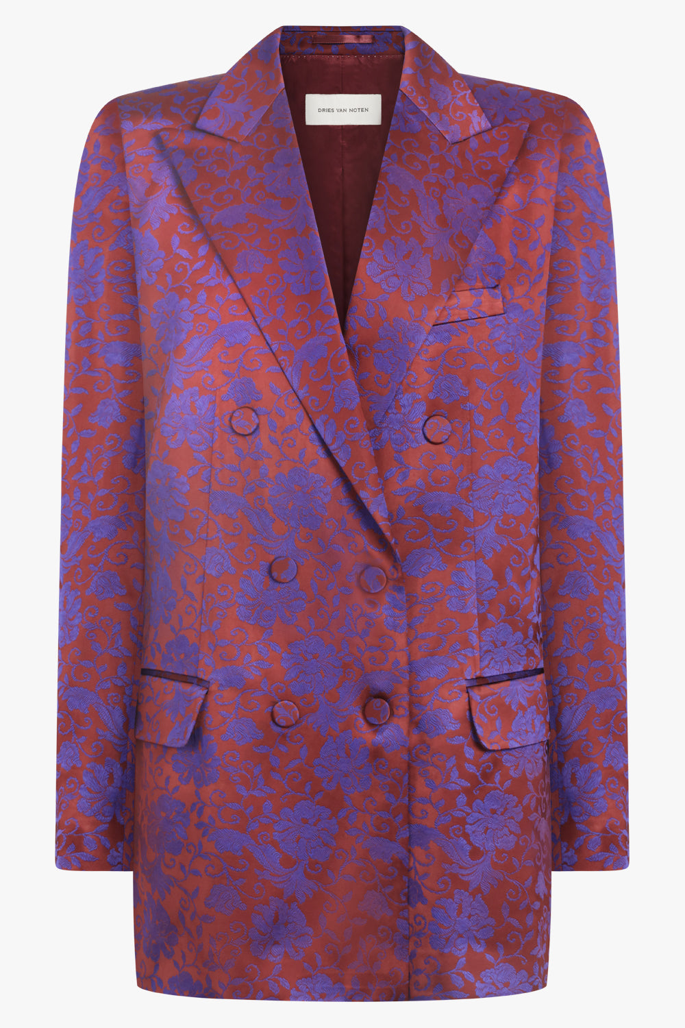Byla Floral Jacquard Double Breasted Jacket | Burgundy/Purple