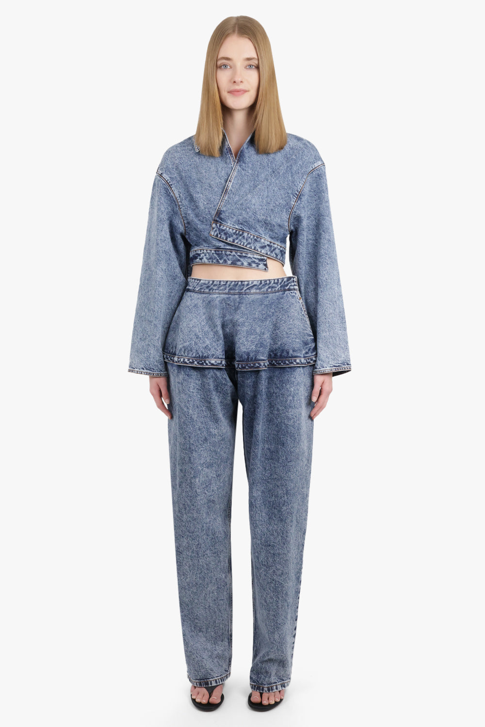 Spiral Wrap Cropped L/S Denim Jacket | Snow Blue