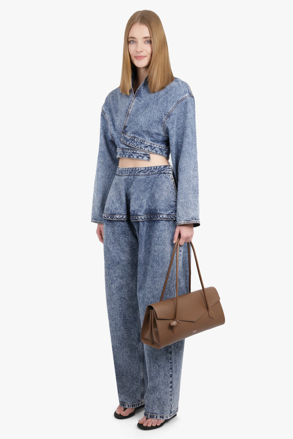 Spiral Wrap Cropped L/S Denim Jacket | Snow Blue