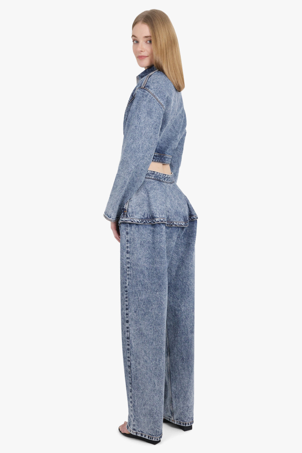 Spiral Wrap Cropped L/S Denim Jacket | Snow Blue