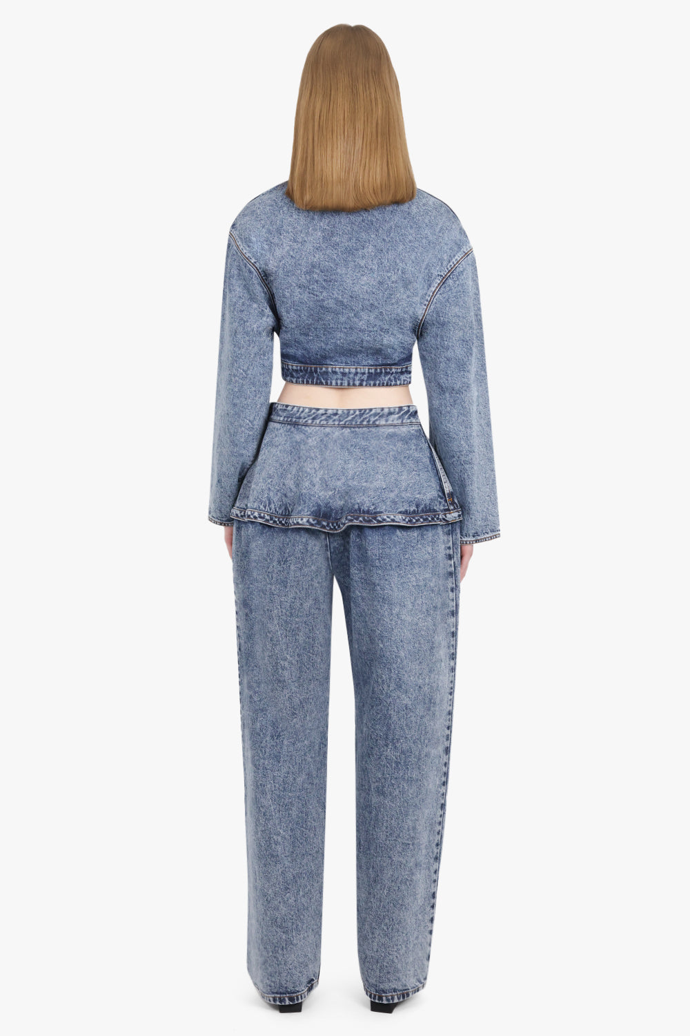 Spiral Wrap Cropped L/S Denim Jacket | Snow Blue