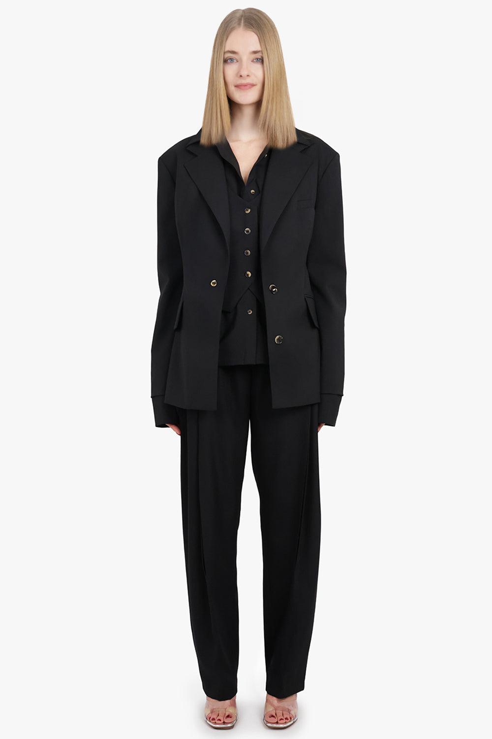 3 In 1 Structured Shoulder Single Breasted Jacket | Black