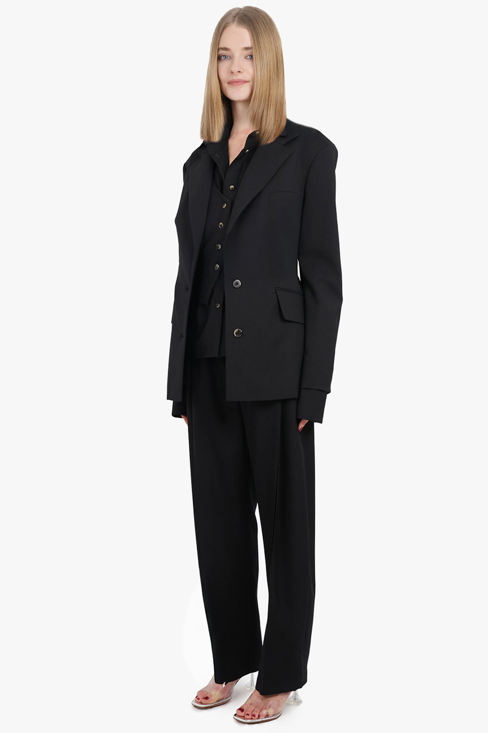 3 In 1 Structured Shoulder Single Breasted Jacket | Black