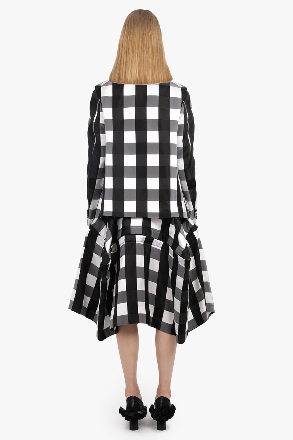 Big Check Print Tailored Jacket With Curved Front | Black/White