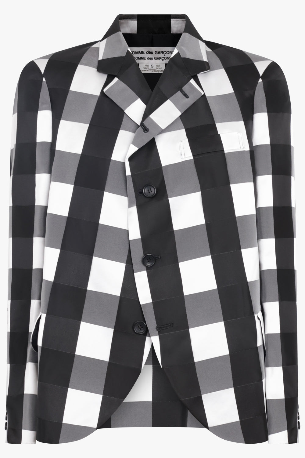 Big Check Print Tailored Jacket With Curved Front | Black/White