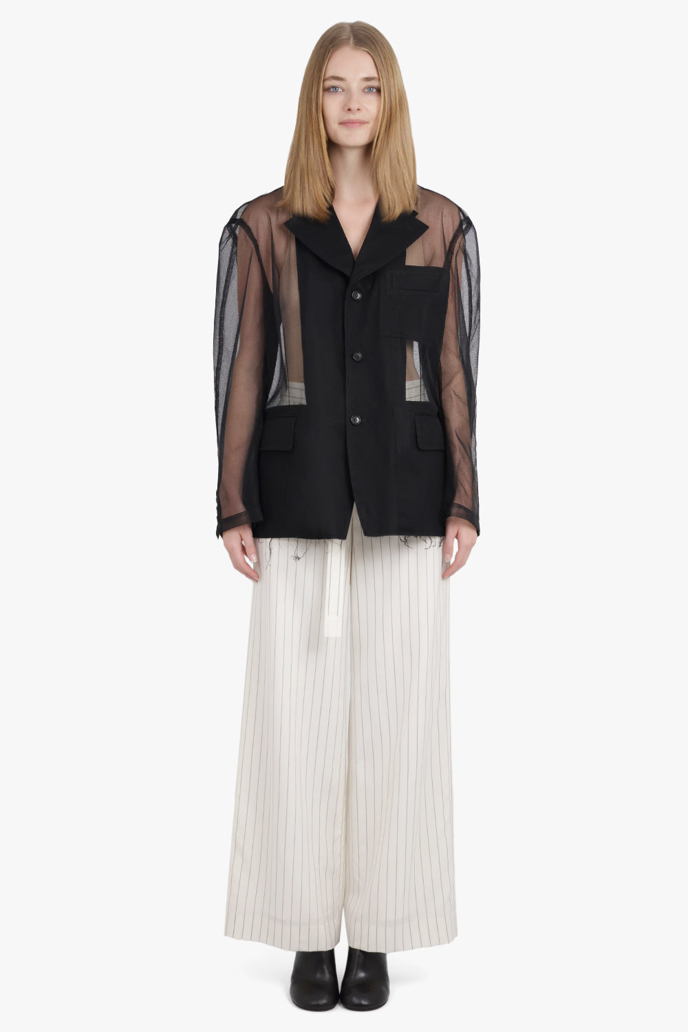 Mesh Netted Single Breasted Jacket | Black