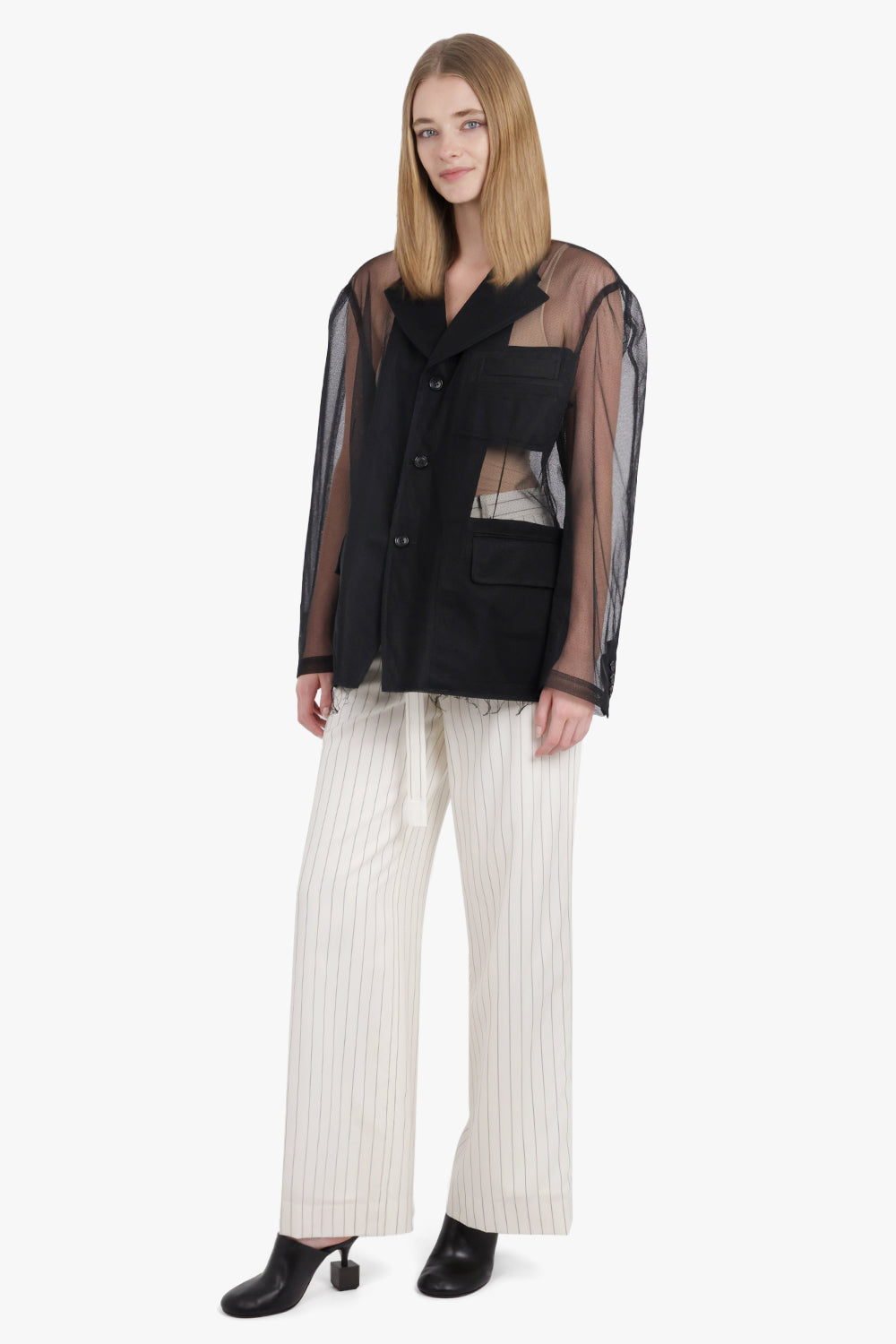 Mesh Netted Single Breasted Jacket | Black