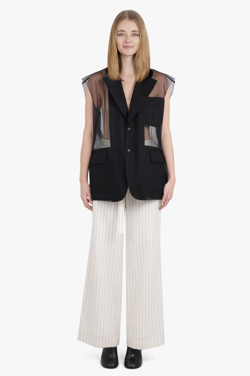 Mesh Netted Single Breasted Vest | Black