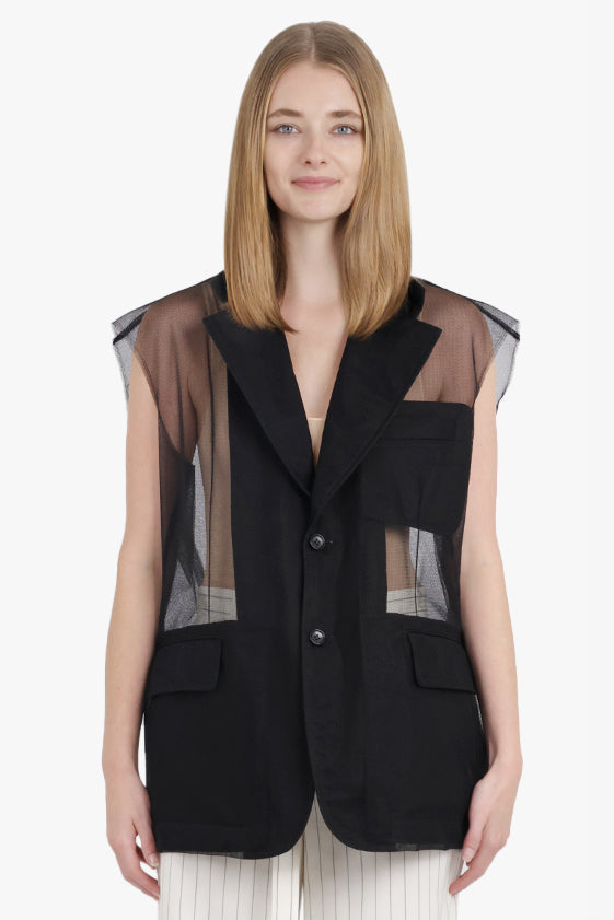 Mesh Netted Single Breasted Vest | Black