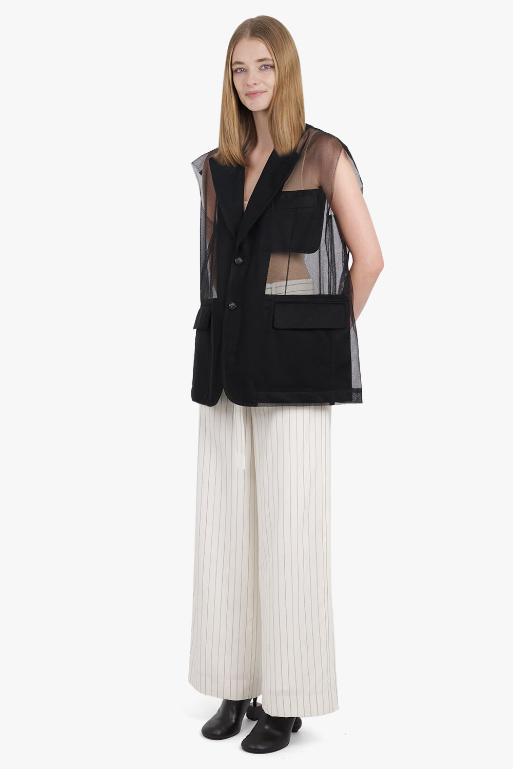 Mesh Netted Single Breasted Vest | Black