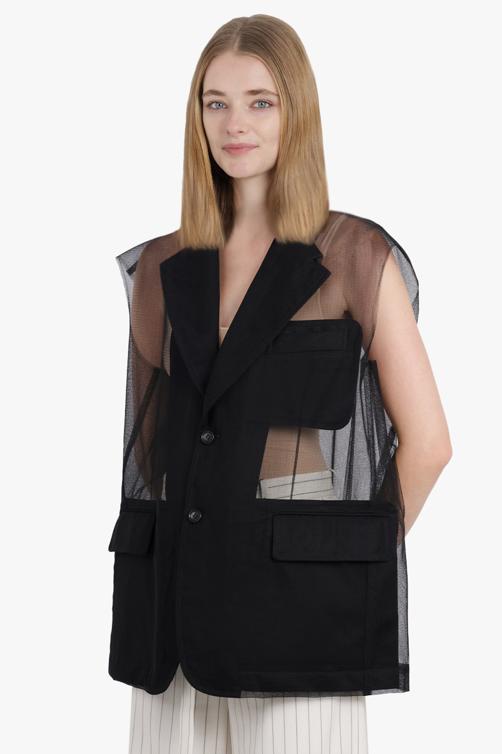 Mesh Netted Single Breasted Vest | Black