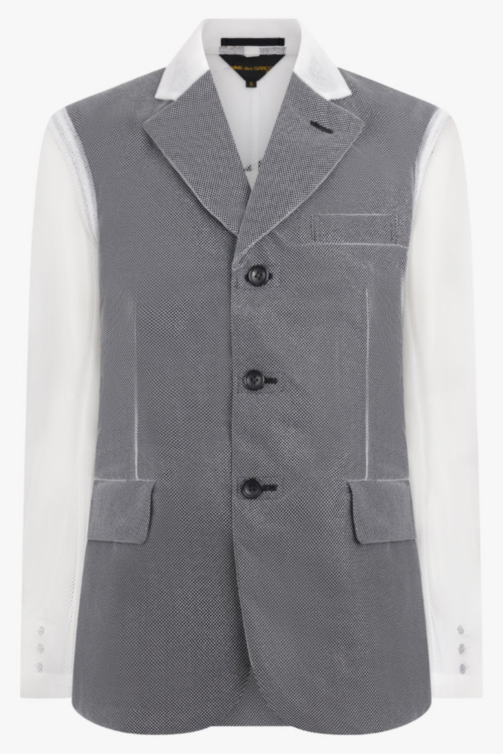 Tulle Overlay Tailored Jacket With Sheer Sleeves | Black/Silver/White