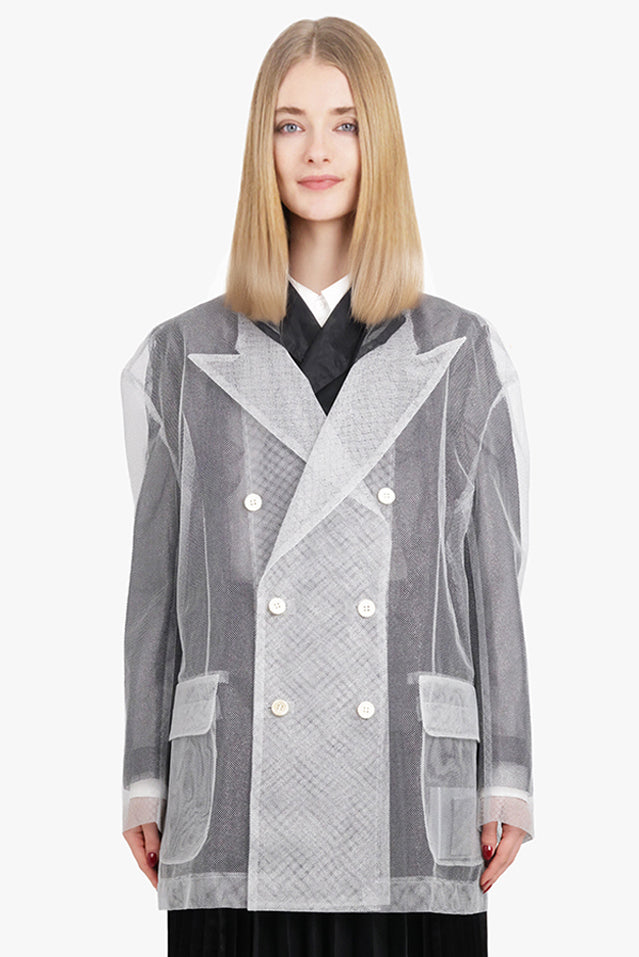 Layered Double Breasted Tulle X Organza Jacket | Black/Silver