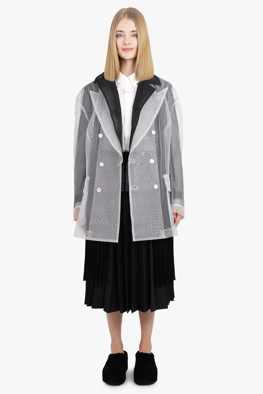 Layered Double Breasted Tulle X Organza Jacket | Black/Silver