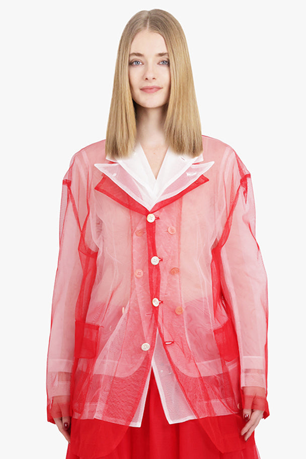 Layered Single Breasted Tulle X Organza Jacket | Red/White