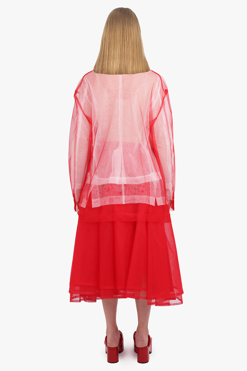 Layered Single Breasted Tulle X Organza Jacket | Red/White
