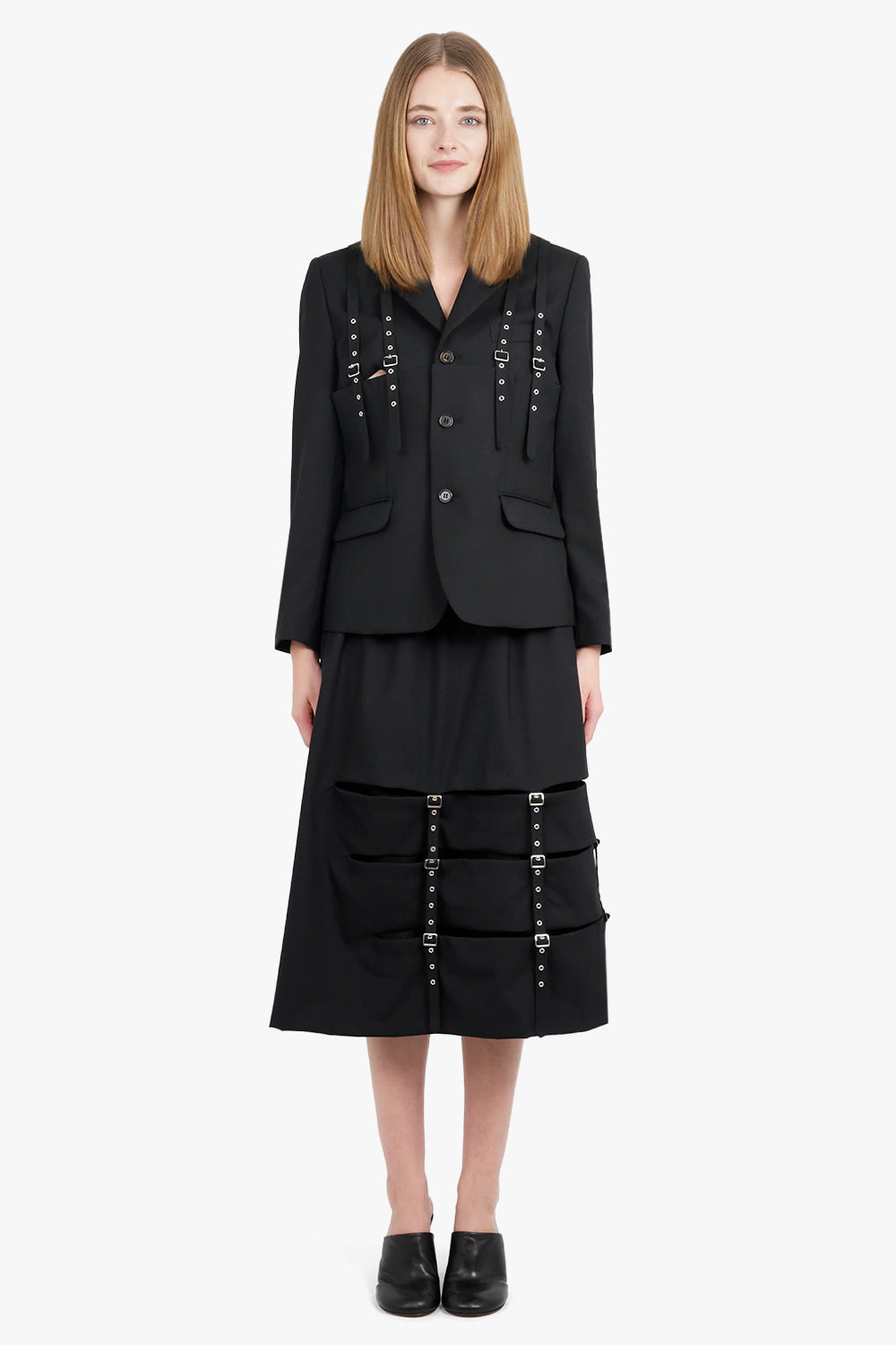 Single Breasted Suspender Detail Jacket | Black