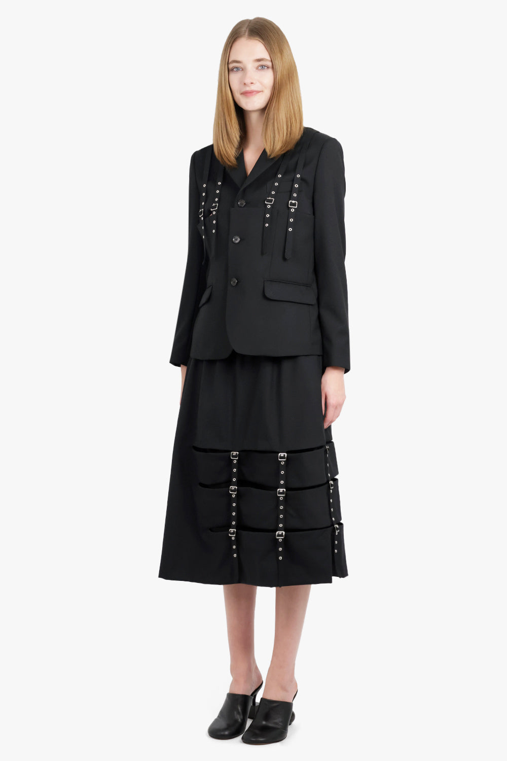 Single Breasted Suspender Detail Jacket | Black