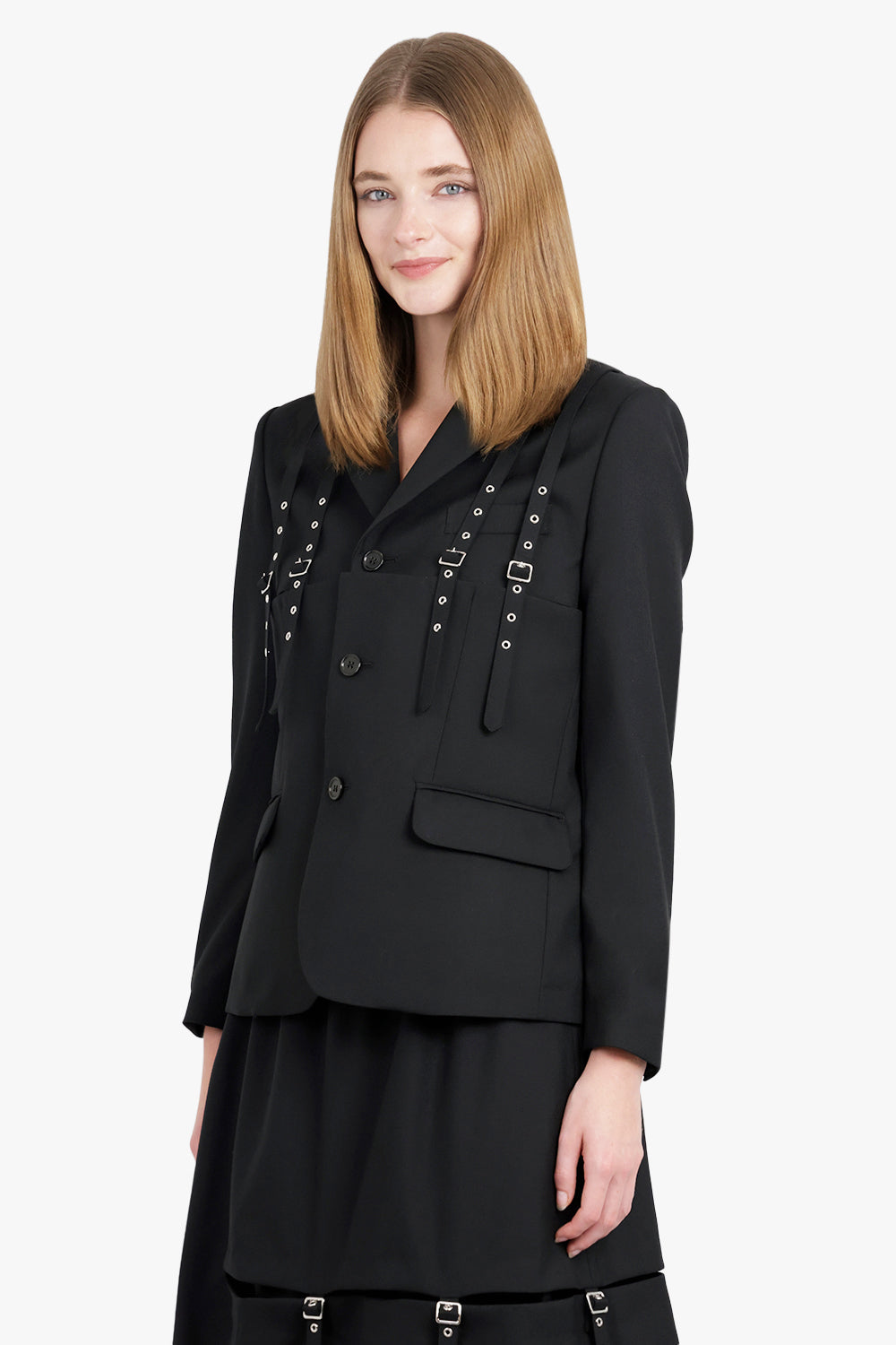 Single Breasted Suspender Detail Jacket | Black