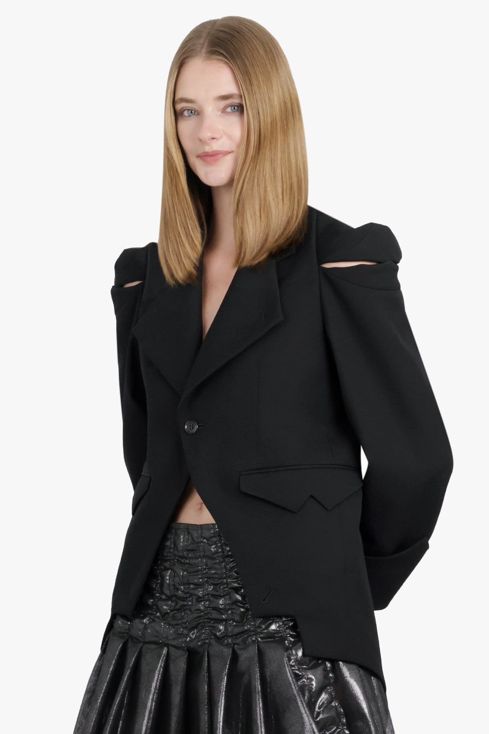Single Breasted Crop Shoulder Slit Jacket | Black