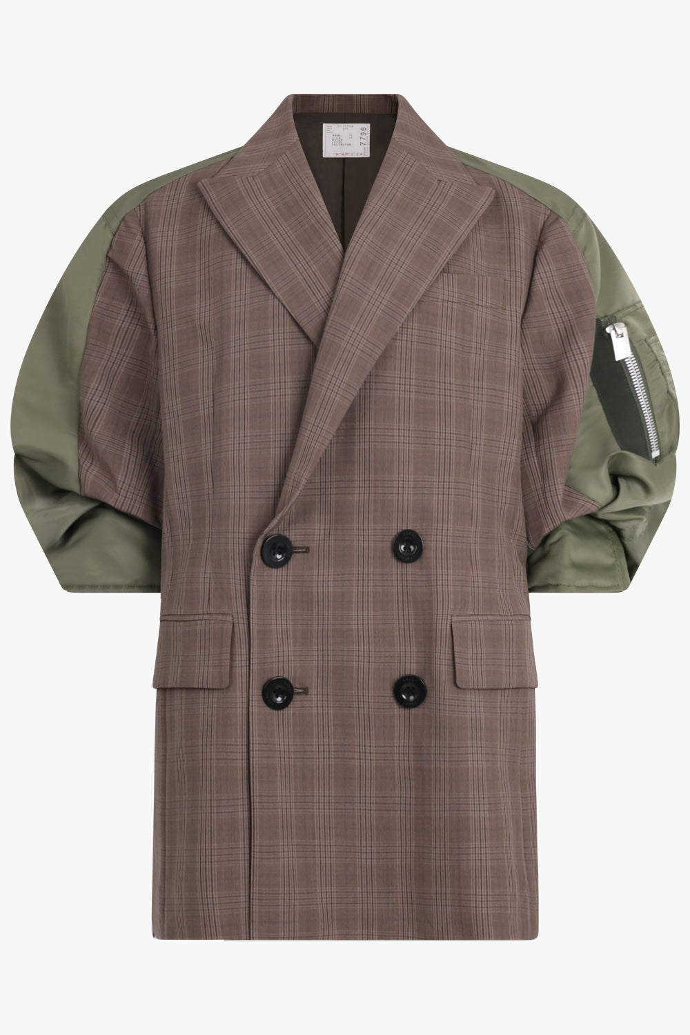 Contrast Balloon S/S Double Breasted Check Jacket | Brown/Green