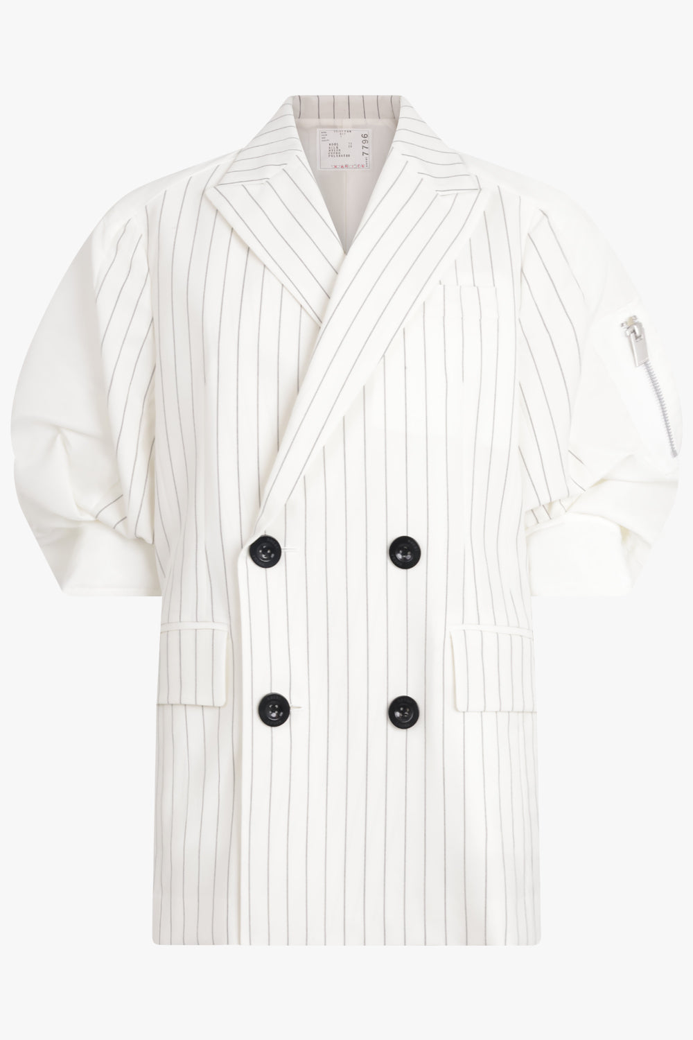 Contrast Balloon S/S Double Breasted Stripe Jacket | Off White/Black
