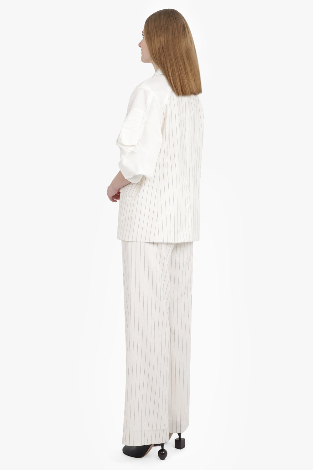 Contrast Balloon S/S Double Breasted Stripe Jacket | Off White/Black