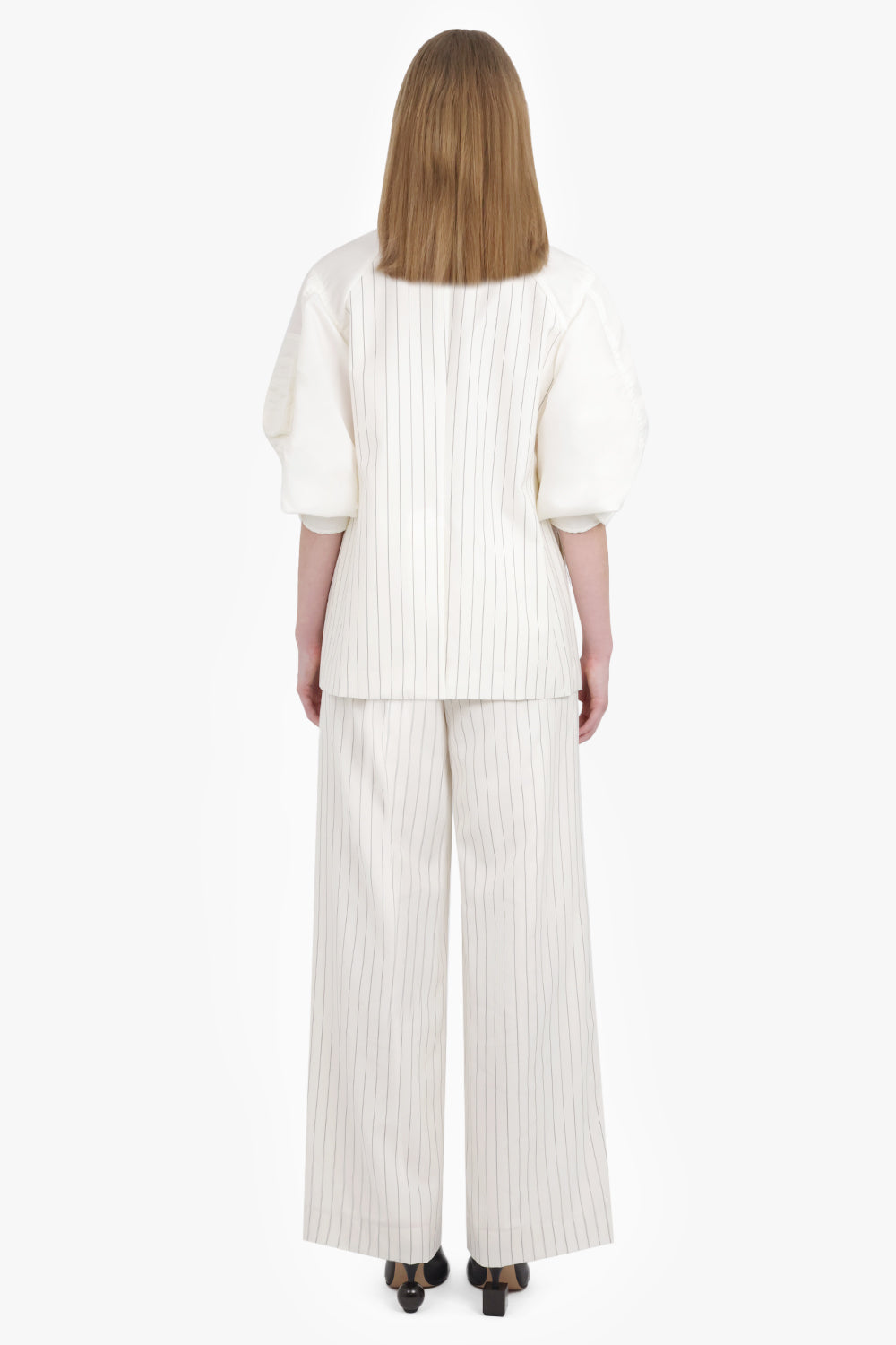 Contrast Balloon S/S Double Breasted Stripe Jacket | Off White/Black