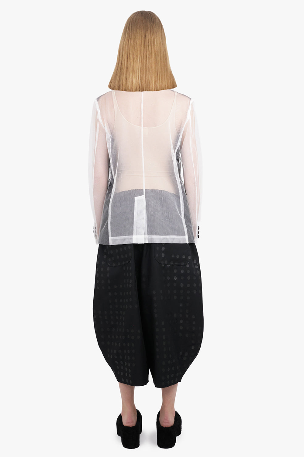 Tulle Overlay Tailored Jacket With Sheer Sleeves | Black/Silver/White
