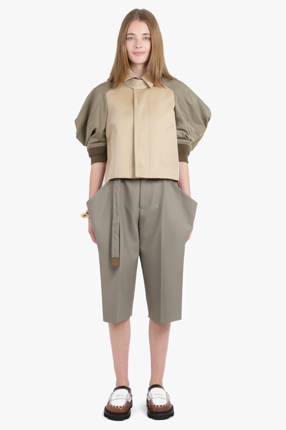 Contrast Jacket With Exaggerated Wing Sleeve | Beige/Taupe