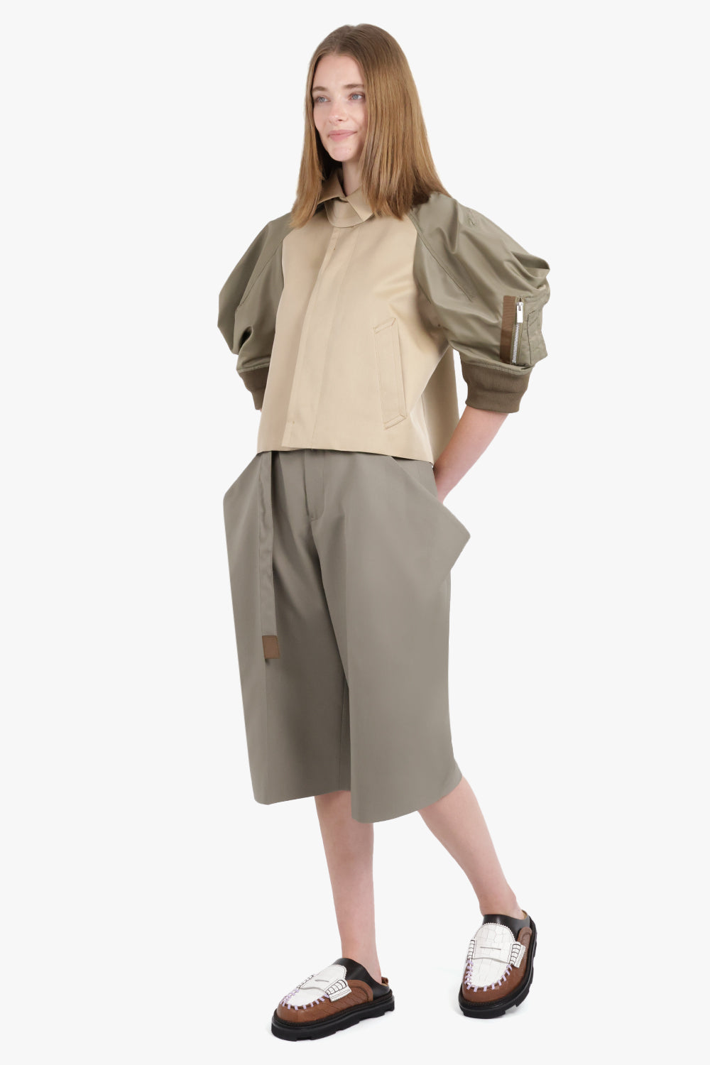 Contrast Jacket With Exaggerated Wing Sleeve | Beige/Taupe