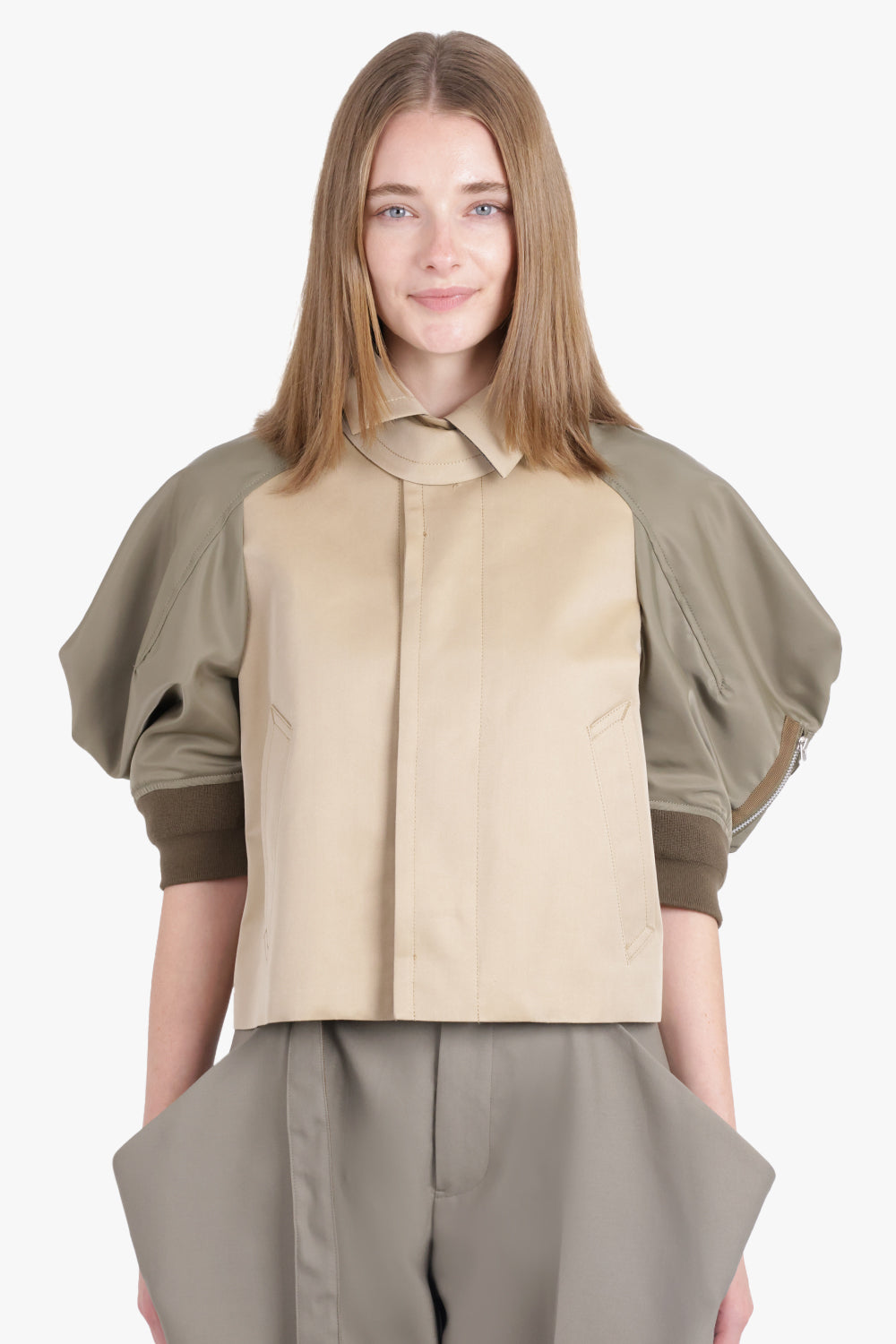 Contrast Jacket With Exaggerated Wing Sleeve | Beige/Taupe